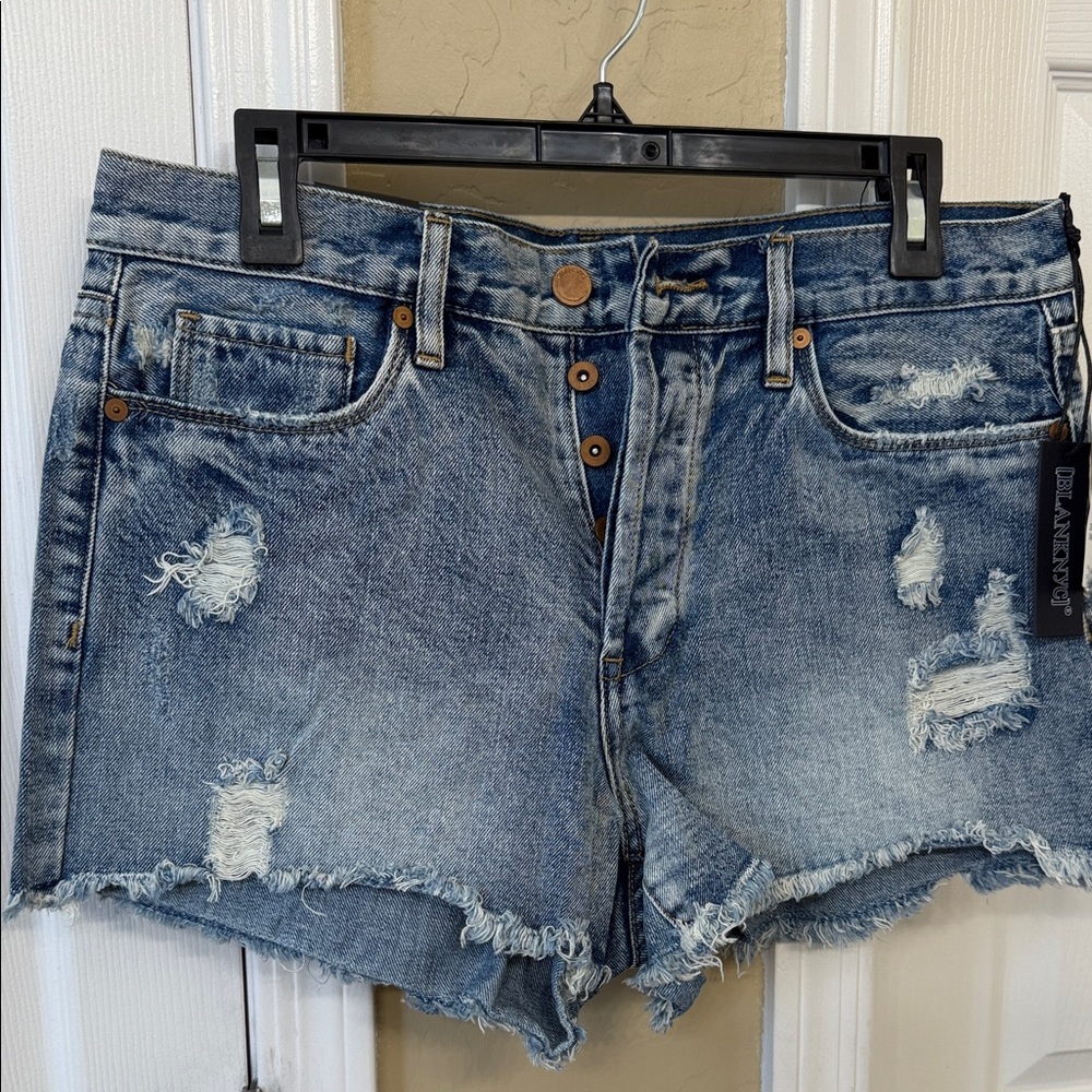 Blank NYC Distressed Blue Denim Jean Shorts